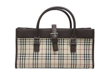 Load image into Gallery viewer, BURBERRY バーバリー ノバチェック ハンドバッグ ブラウン ベージュ キャンバス レザー シルバー金具 美品 中古 4b010799
