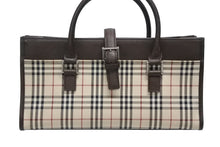 Load image into Gallery viewer, BURBERRY バーバリー ノバチェック ハンドバッグ ブラウン ベージュ キャンバス レザー シルバー金具 美品 中古 4b010799