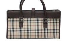 Load image into Gallery viewer, BURBERRY バーバリー ノバチェック ハンドバッグ ブラウン ベージュ キャンバス レザー シルバー金具 美品 中古 4b010799
