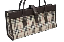 Load image into Gallery viewer, BURBERRY バーバリー ノバチェック ハンドバッグ ブラウン ベージュ キャンバス レザー シルバー金具 美品 中古 4b010799