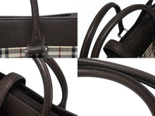 Load image into Gallery viewer, BURBERRY バーバリー ノバチェック ハンドバッグ ブラウン ベージュ キャンバス レザー シルバー金具 美品 中古 4b010799