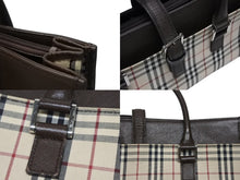 Load image into Gallery viewer, BURBERRY バーバリー ノバチェック ハンドバッグ ブラウン ベージュ キャンバス レザー シルバー金具 美品 中古 4b010799