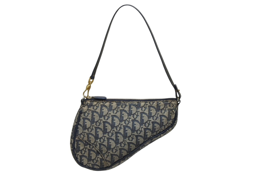 CHRISTIAN DIOR Christian Dior Saddle Pouch Accessory Pouch MC 0031 Navy Trotter Pattern Galliano Period Good Product Used 4b010801
