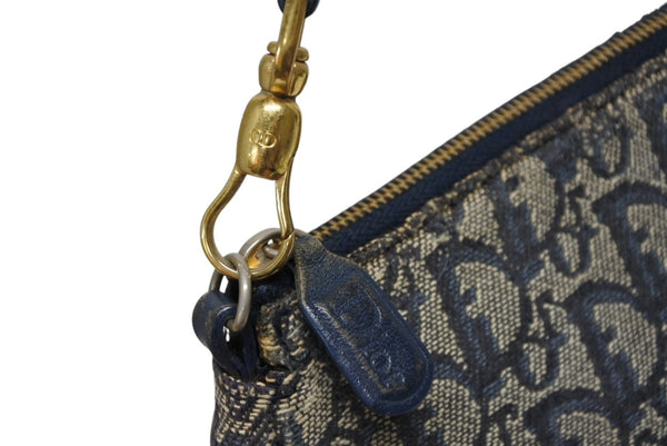CHRISTIAN DIOR クリスチャンディオール サドルポーチ アクセサリーポーチ MC 0031 ネイビー トロッター柄 ガリアーノ期 良品 中古 4b010801