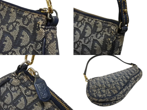 CHRISTIAN DIOR クリスチャンディオール サドルポーチ アクセサリーポーチ MC 0031 ネイビー トロッター柄 ガリアーノ期 良品 中古 4b010801