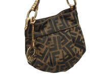 画像をギャラリービューアに読み込む, 極美品 FENDI フェンディ ズッカ シェフバッグ ミニホーボーバッグ チャーム イタリア製 ブラウン ベージュ ゴールド金具 中古 4b010825