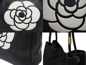 CHANEL シャネル カメリア ロゴデザイン ワンショルダーバッグ 4番台 ブラック レザー ゴールド金具 美品 中古 4b010842