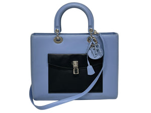 Christian Dior クリスチャンディオール ディオリッシモ 2WAY ハンドバッグ 18-MA-0154 ブルー ブラック レザー シルバー 金具 美品 中古 4b010844