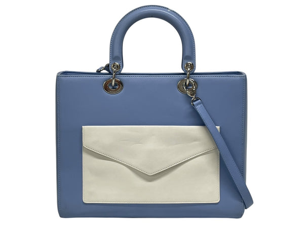 Christian Dior クリスチャンディオール ディオリッシモ 2WAY ハンドバッグ 18-MA-0154 ブルー ブラック レザー シルバー 金具 美品 中古 4b010844