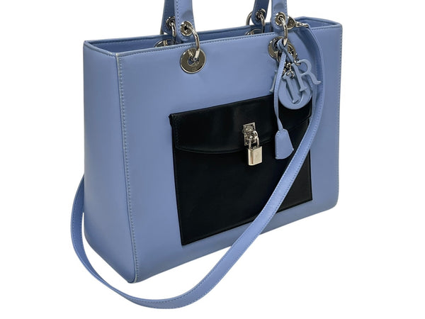 Christian Dior クリスチャンディオール ディオリッシモ 2WAY ハンドバッグ 18-MA-0154 ブルー ブラック レザー シルバー 金具 美品 中古 4b010844