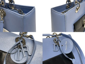 Christian Dior クリスチャンディオール ディオリッシモ 2WAY ハンドバッグ 18-MA-0154 ブルー ブラック レザー シルバー 金具 美品 中古 4b010844