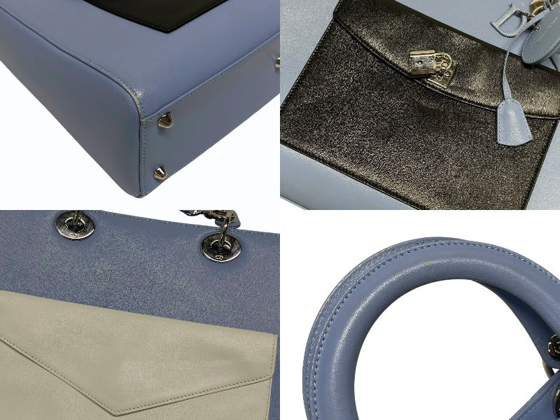 Christian Dior クリスチャンディオール ディオリッシモ 2WAY ハンドバッグ 18-MA-0154 ブルー ブラック レザー シルバー 金具 美品 中古 4b010844
