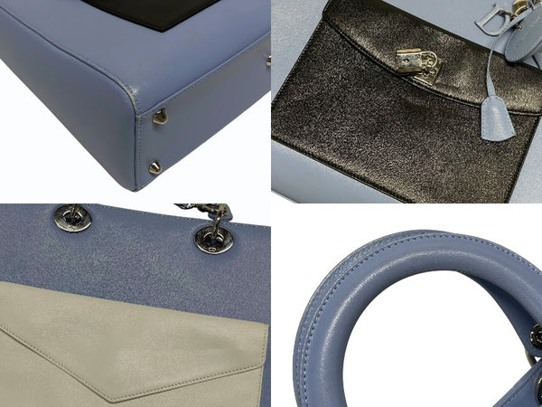 Christian Dior クリスチャンディオール ディオリッシモ 2WAY ハンドバッグ 18-MA-0154 ブルー ブラック レザー シルバー 金具 美品 中古 4b010844