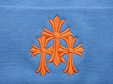 画像をギャラリービューアに読み込む, CHROME HEARTS クロムハーツ ニット帽 セメタリークロス ビーニー アクリル ブルー オレンジ 美品 中古 4b010870