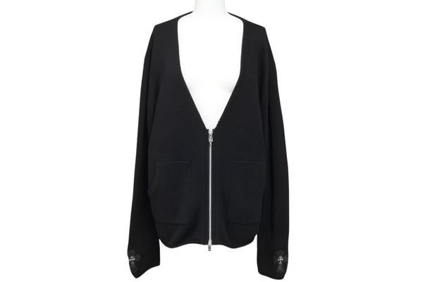 極美品 CHROME HEARTS クロムハーツ カシミヤ ダガージップ ニット クロスパッチ カシミヤ ブラック 中古 4b010876