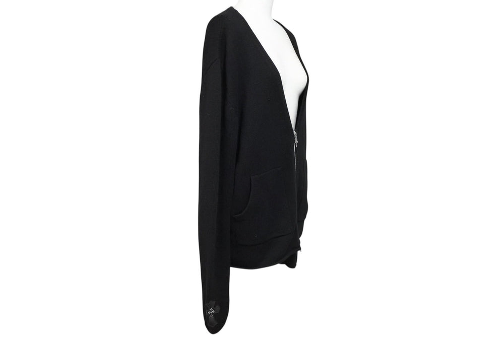 極美品 CHROME HEARTS クロムハーツ カシミヤ ダガージップ ニット クロスパッチ カシミヤ ブラック 中古 4b010876