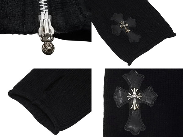 極美品 CHROME HEARTS クロムハーツ カシミヤ ダガージップ ニット クロスパッチ カシミヤ ブラック 中古 4b010876