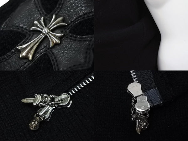 極美品 CHROME HEARTS クロムハーツ カシミヤ ダガージップ ニット クロスパッチ カシミヤ ブラック 中古 4b010876