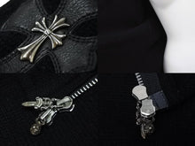 Load image into Gallery viewer, 極美品 CHROME HEARTS クロムハーツ カシミヤ ダガージップ ニット クロスパッチ カシミヤ ブラック 中古 4b010876