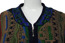 Load image into Gallery viewer, COOGI クージー 3Dニット ジップアップ ブルゾン ウール×レザー 肘パッチワーク マルチカラー ジャケット 美品 中古 4b010914