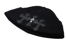 画像をギャラリービューアに読み込む, 極美品 CHROME HEARTS クロムハーツ ビーニー ニット帽 トリプルクロス タイニーchクロス クロスパッチ カシミヤ ブラック 中古 4b010966