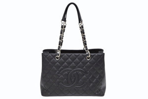 極美品 CHANEL シャネル GST チェーントートバッグ A50995 12番台 キャビアスキン ココマーク ブラック シルバー金具 中古 4b010970