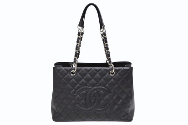 極美品 CHANEL シャネル GST チェーントートバッグ A50995 12番台 キャビアスキン ココマーク ブラック シルバー金具 中古 4b010970