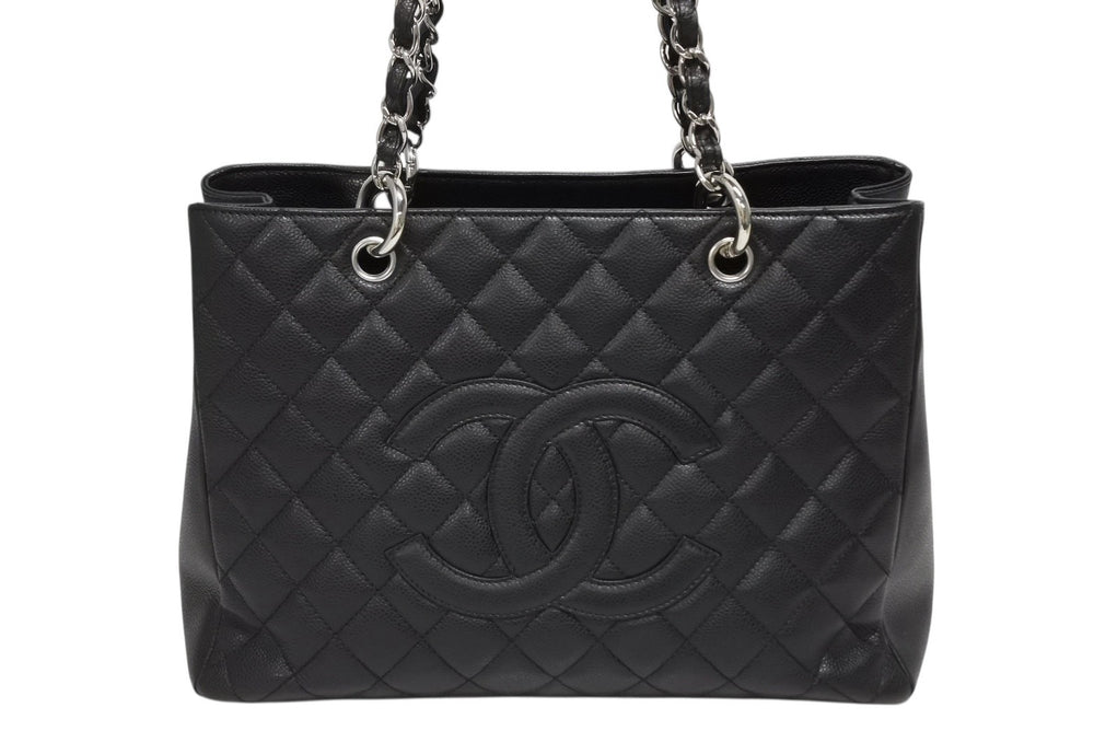 極美品 CHANEL シャネル GST チェーントートバッグ A50995 12番台 キャビアスキン ココマーク ブラック シルバー金具 中古 4b010970