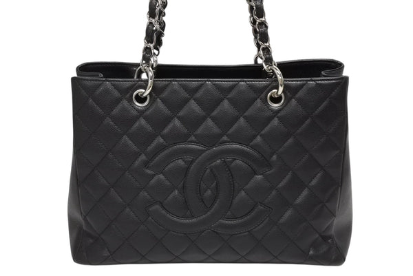 極美品 CHANEL シャネル GST チェーントートバッグ A50995 12番台 キャビアスキン ココマーク ブラック シルバー金具 中古 4b010970