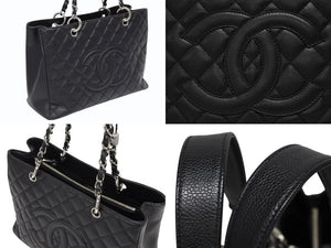 極美品 CHANEL シャネル GST チェーントートバッグ A50995 12番台 キャビアスキン ココマーク ブラック シルバー金具 中古 4b010970