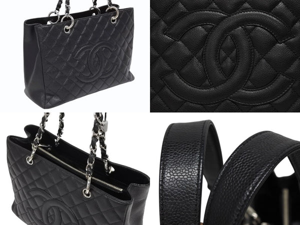 極美品 CHANEL シャネル GST チェーントートバッグ A50995 12番台 キャビアスキン ココマーク ブラック シルバー金具 中古 4b010970