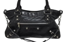 画像をギャラリービューアに読み込む, BALENCIAGA バレンシアガ ザシティ 2WAYバッグ ハンドバッグ ショルダーバッグ 240577 カーフレザー ブラック シルバー金具 美品 中古 4b010984