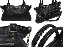 画像をギャラリービューアに読み込む, BALENCIAGA バレンシアガ ザシティ 2WAYバッグ ハンドバッグ ショルダーバッグ 240577 カーフレザー ブラック シルバー金具 美品 中古 4b010984