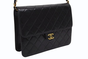 極美品 CHANEL シャネル Sフラップ Sチェーンショルダーバッグ 4番台 ココマーク ラムスキン ブラック ゴールド金具 中古 4b010991