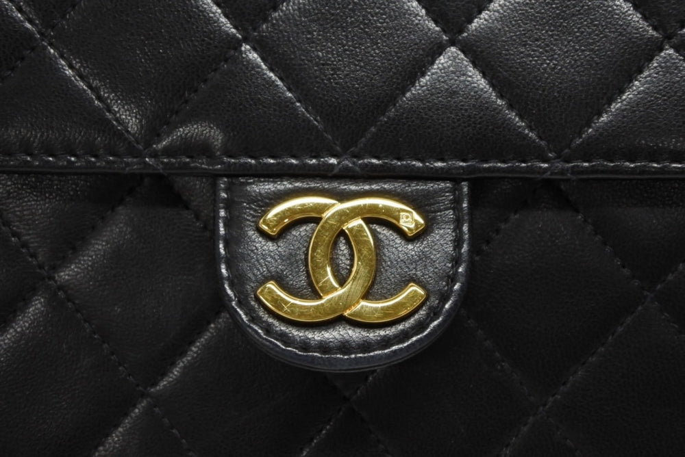 Very Good Condition CHANEL S Flap S Chain Shoulder Bag No. 4 Coco Mark Lambskin Black Gold Hardware Used 4b010991