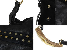 Load image into Gallery viewer, SAINT LAURENT サンローラン トムフォード期 スタッズ ハンドバッグ ブラック カーフスキン スウェード ゴールド金具 美品 中古 4b010995