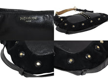 Load image into Gallery viewer, SAINT LAURENT サンローラン トムフォード期 スタッズ ハンドバッグ ブラック カーフスキン スウェード ゴールド金具 美品 中古 4b010995