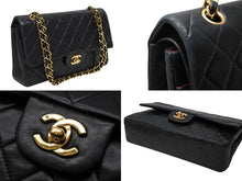 Load image into Gallery viewer, CHANEL シャネル マトラッセ25 Wフラップ Wチェーンショルダーバッグ 2番台 ココマーク ラムスキン ブラック ゴールド金具 美品 中古 4b011003
