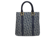Load image into Gallery viewer, Christian Dior クリスチャンディオール トロッター トートバッグ キャンバス レザー ネイビー 美品 中古 4b011004