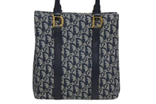 Load image into Gallery viewer, Christian Dior クリスチャンディオール トロッター トートバッグ キャンバス レザー ネイビー 美品 中古 4b011004