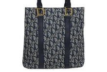 Load image into Gallery viewer, Christian Dior クリスチャンディオール トロッター トートバッグ キャンバス レザー ネイビー 美品 中古 4b011004
