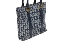 Load image into Gallery viewer, Christian Dior クリスチャンディオール トロッター トートバッグ キャンバス レザー ネイビー 美品 中古 4b011004