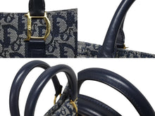 Load image into Gallery viewer, Christian Dior クリスチャンディオール トロッター トートバッグ キャンバス レザー ネイビー 美品 中古 4b011004