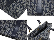 Load image into Gallery viewer, Christian Dior クリスチャンディオール トロッター トートバッグ キャンバス レザー ネイビー 美品 中古 4b011004