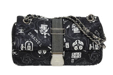 Load image into Gallery viewer, 新品同様品 CHANEL シャネル エアライン ダブルチェーン ショルダーバッグ A91182 22番台 ブラック ホワイト ナイロン シルバー金具 中古 4b011014