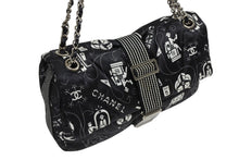 Load image into Gallery viewer, 新品同様品 CHANEL シャネル エアライン ダブルチェーン ショルダーバッグ A91182 22番台 ブラック ホワイト ナイロン シルバー金具 中古 4b011014