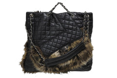 CHANEL シャネル 2WAYバッグ 13番台 2.55 ココマーク カーフスキン フェイクファー ブラック シルバー金具 美品 中古 4b011015