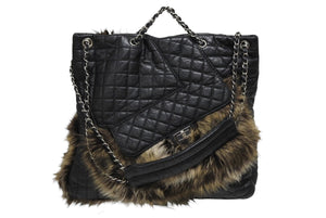 CHANEL シャネル 2WAYバッグ 13番台 2.55 ココマーク カーフスキン フェイクファー ブラック シルバー金具 美品 中古 4b011015