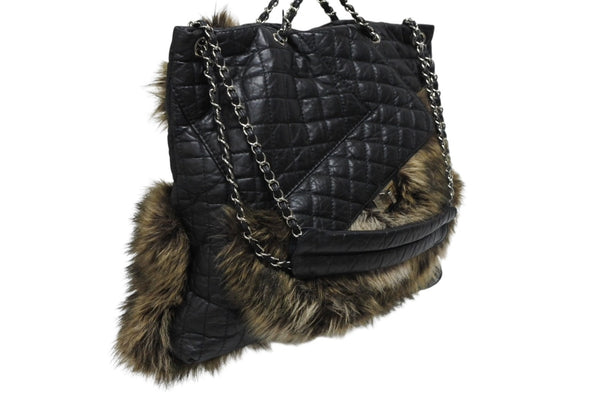 CHANEL シャネル 2WAYバッグ 13番台 2.55 ココマーク カーフスキン フェイクファー ブラック シルバー金具 美品 中古 4b011015