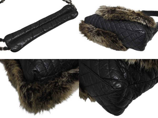 CHANEL シャネル 2WAYバッグ 13番台 2.55 ココマーク カーフスキン フェイクファー ブラック シルバー金具 美品 中古 4b011015